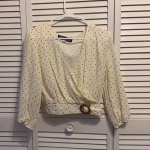 Cropped wrap blouse, polka dot detail
